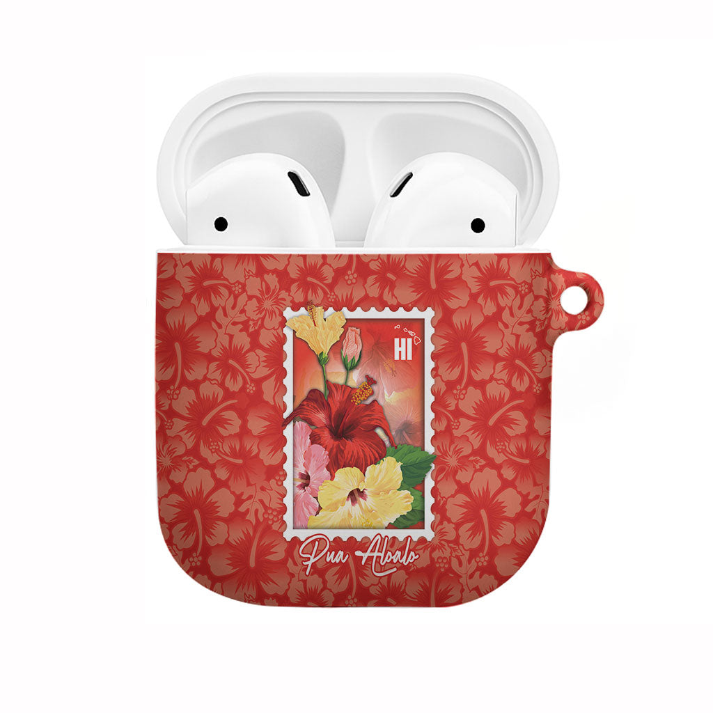 Aloha Hawaii Pua Aloalo AirPods Case Hawaiian Hibiscus Flowers Stylized Stamp LT14 Red - Polynesian Pride