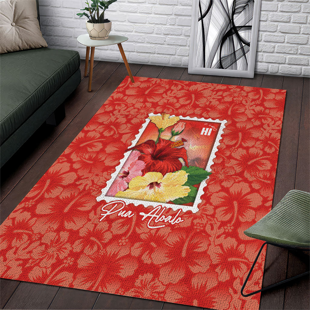 Aloha Hawaii Pua Aloalo Area Rug Hawaiian Hibiscus Flowers Stylized Stamp LT14 Red - Polynesian Pride