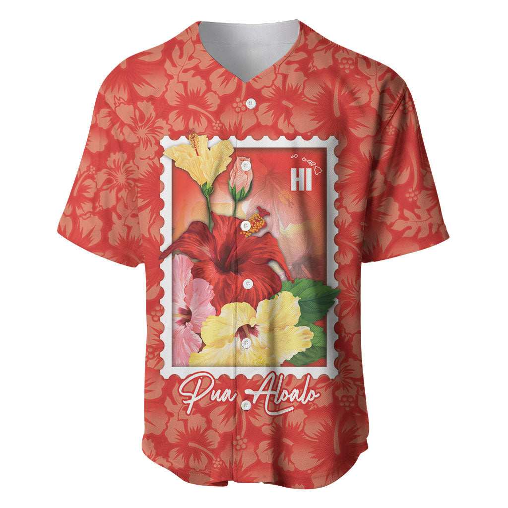 Aloha Hawaii Pua Aloalo Baseball Jersey Hawaiian Hibiscus Flowers Stylized Stamp LT14 Red - Polynesian Pride