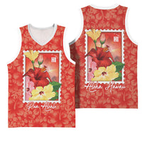 Aloha Hawaii Pua Aloalo Basketball Jersey Hawaiian Hibiscus Flowers Stylized Stamp LT14 - Polynesian Pride