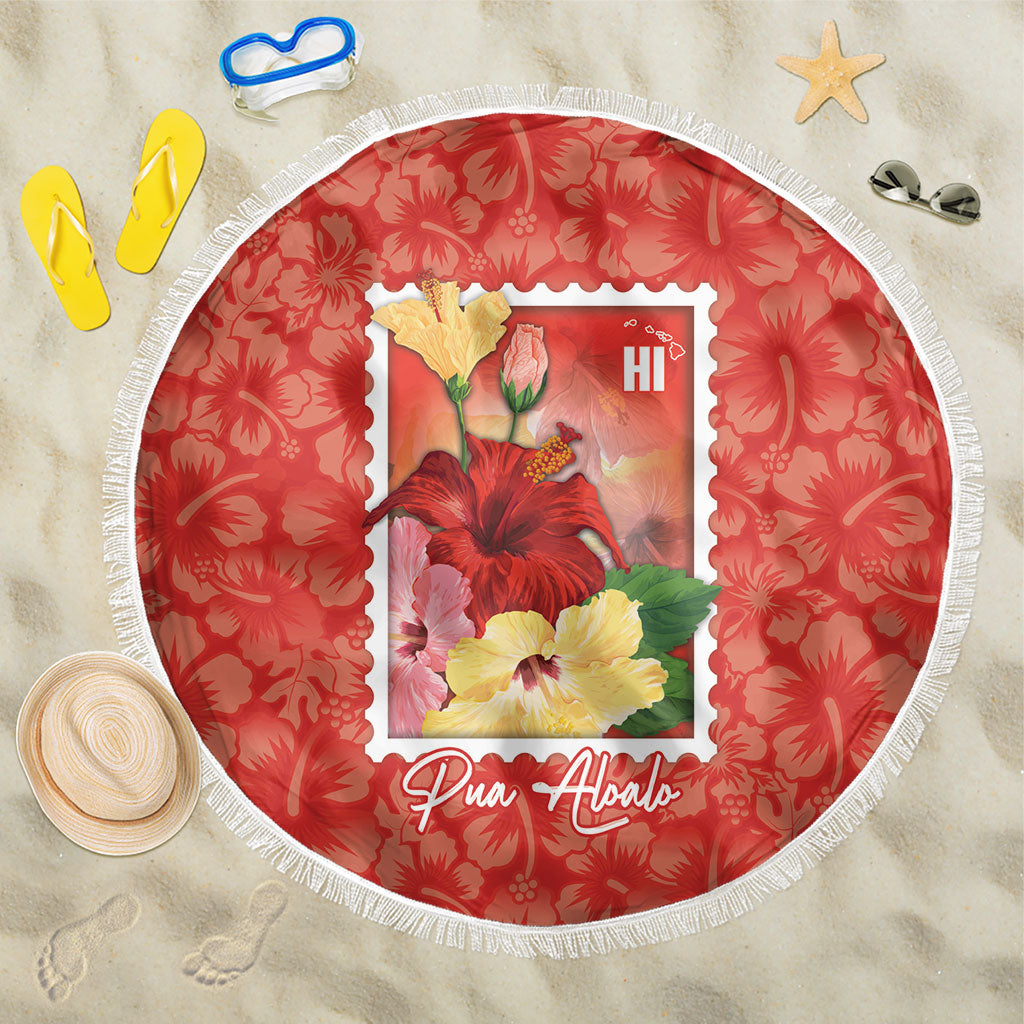 Aloha Hawaii Pua Aloalo Beach Blanket Hawaiian Hibiscus Flowers Stylized Stamp LT14 One Size 150cm Red - Polynesian Pride