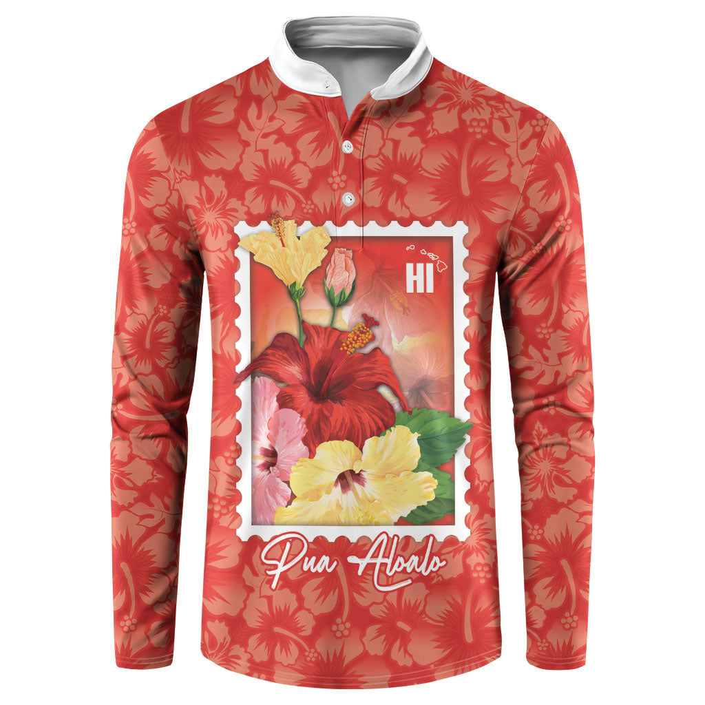 Aloha Hawaii Pua Aloalo Button Sweatshirt Hawaiian Hibiscus Flowers Stylized Stamp LT14 Red - Polynesian Pride