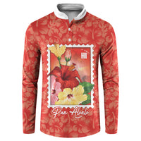 Aloha Hawaii Pua Aloalo Button Sweatshirt Hawaiian Hibiscus Flowers Stylized Stamp LT14 Red - Polynesian Pride