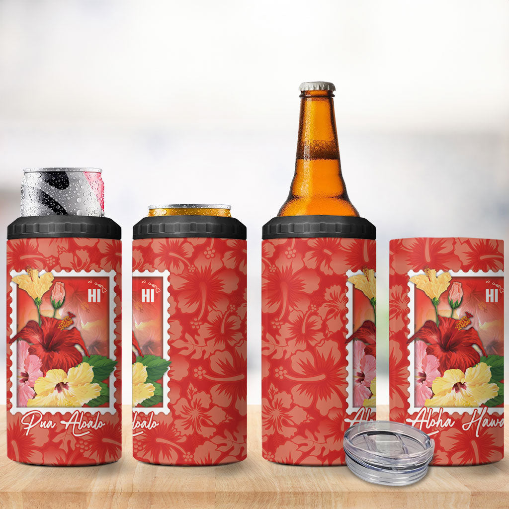 Aloha Hawaii Pua Aloalo 4 in 1 Can Cooler Tumbler Hawaiian Hibiscus Flowers Stylized Stamp LT14 - Polynesian Pride
