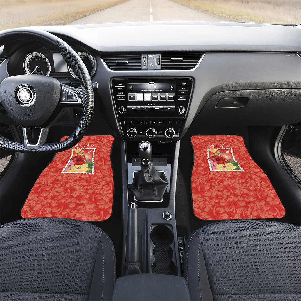 Aloha Hawaii Pua Aloalo Car Mats Hawaiian Hibiscus Flowers Stylized Stamp LT14 Set 2pcs - Front Red - Polynesian Pride
