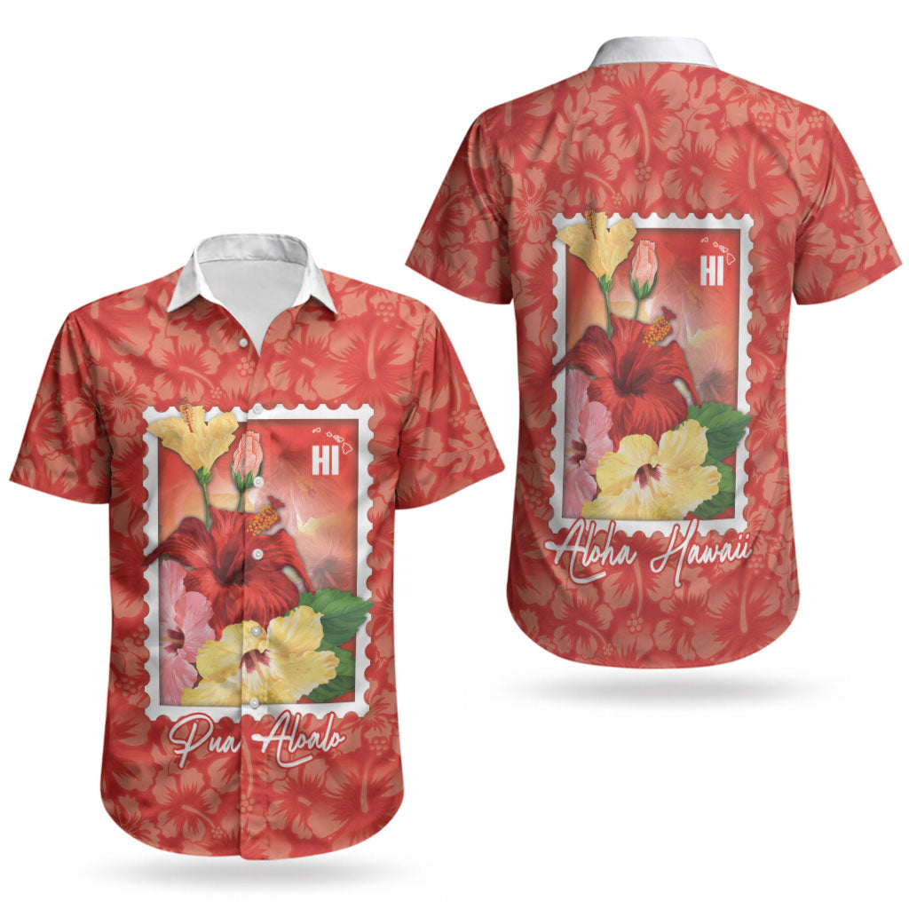 Aloha Hawaii Pua Aloalo Couples Matching Off The Shoulder Long Sleeve Dress and Hawaiian Shirt Hawaiian Hibiscus Flowers Stylized Stamp LT14 - Polynesian Pride