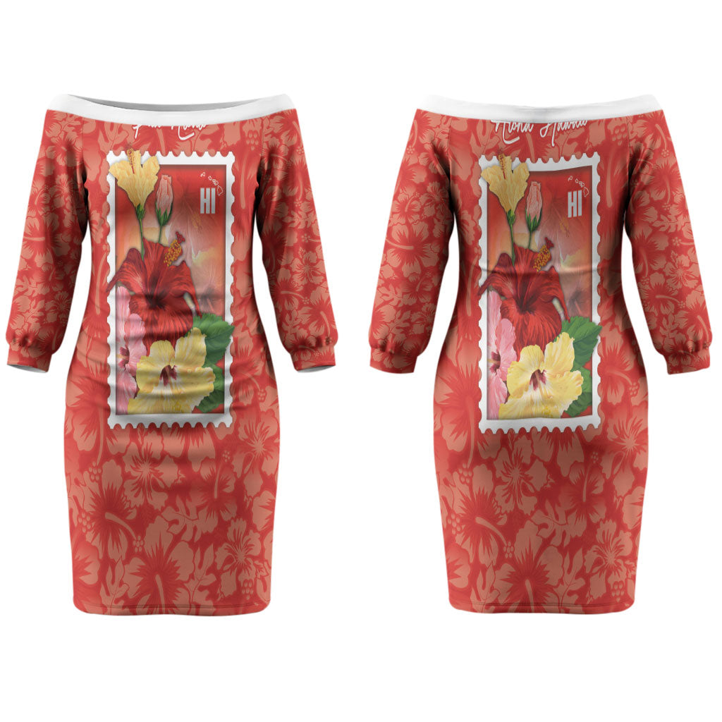 Aloha Hawaii Pua Aloalo Couples Matching Off The Shoulder Long Sleeve Dress and Hawaiian Shirt Hawaiian Hibiscus Flowers Stylized Stamp LT14 - Polynesian Pride
