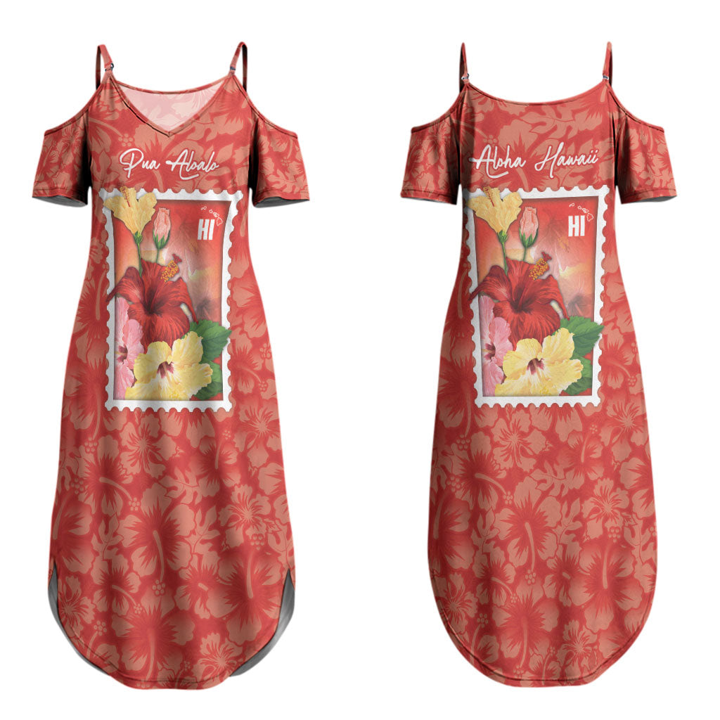 Aloha Hawaii Pua Aloalo Couples Matching Summer Maxi Dress and Long Sleeve Button Shirt Hawaiian Hibiscus Flowers Stylized Stamp LT14 - Polynesian Pride