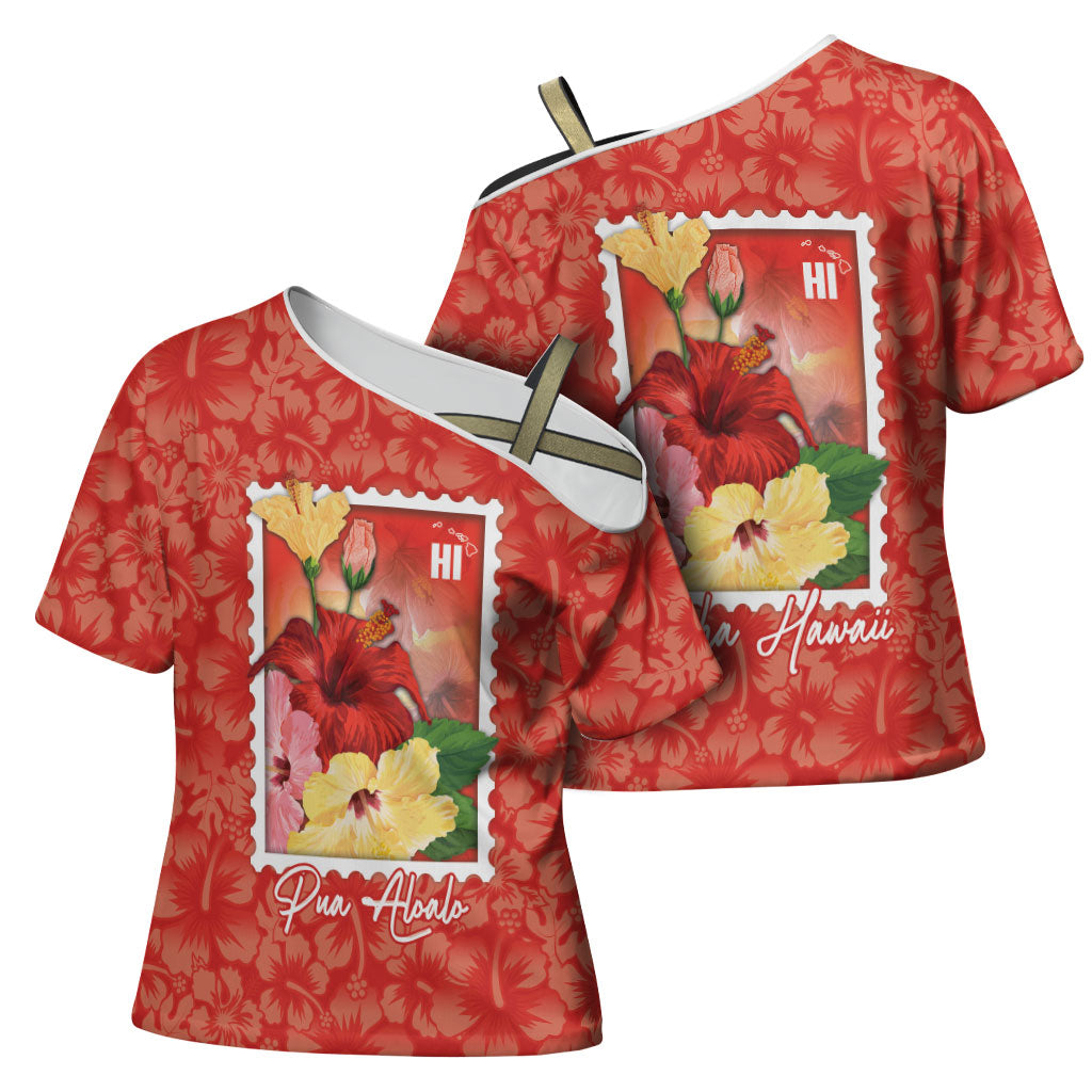 Aloha Hawaii Pua Aloalo Cross Shoulder Shirt Hawaiian Hibiscus Flowers Stylized Stamp LT14 - Polynesian Pride