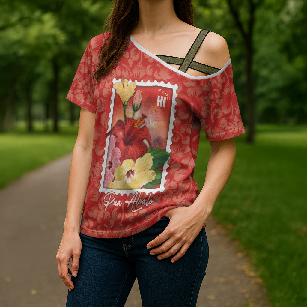Aloha Hawaii Pua Aloalo Cross Shoulder Shirt Hawaiian Hibiscus Flowers Stylized Stamp LT14 - Polynesian Pride