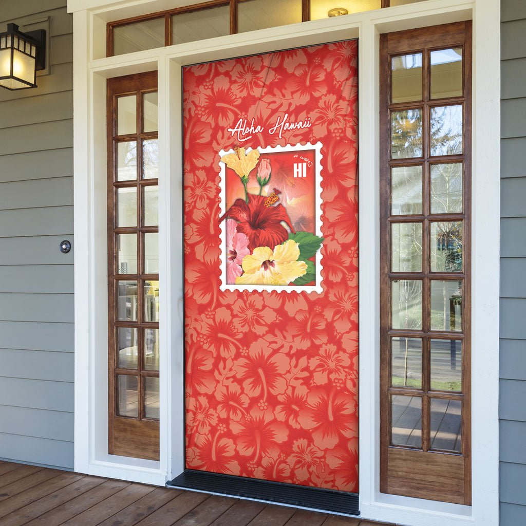 Aloha Hawaii Pua Aloalo Door Cover Hawaiian Hibiscus Flowers Stylized Stamp LT14 - Polynesian Pride