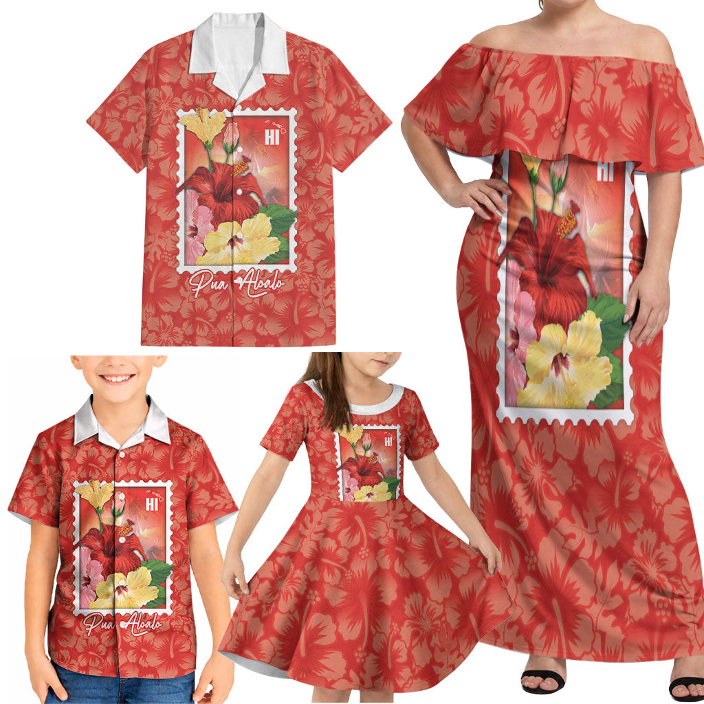Aloha Hawaii Pua Aloalo Family Matching Off Shoulder Maxi Dress and Hawaiian Shirt Hawaiian Hibiscus Flowers Stylized Stamp LT14 - Polynesian Pride