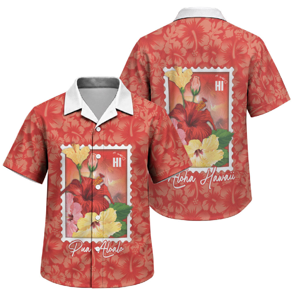 Aloha Hawaii Pua Aloalo Family Matching Short Sleeve Bodycon Dress and Hawaiian Shirt Hawaiian Hibiscus Flowers Stylized Stamp LT14 Son's Shirt Red - Polynesian Pride