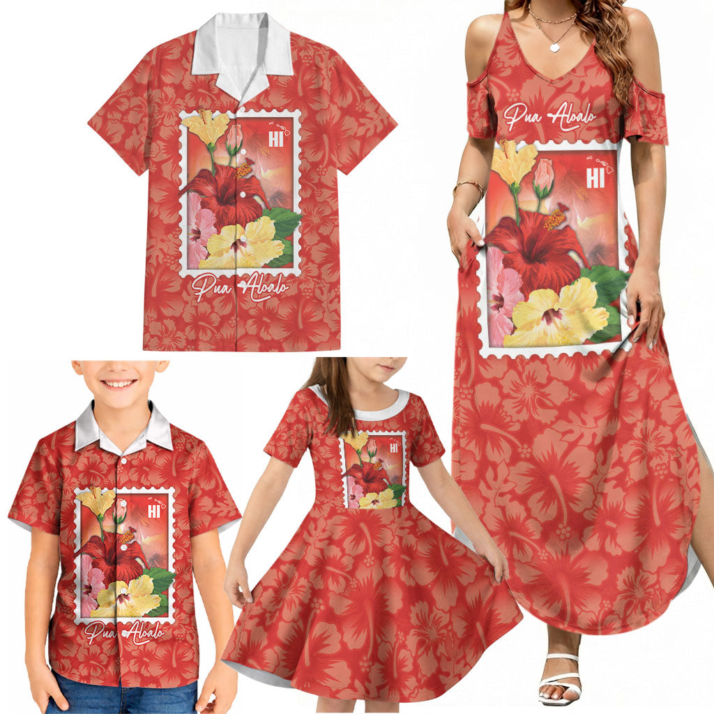 Aloha Hawaii Pua Aloalo Family Matching Summer Maxi Dress and Hawaiian Shirt Hawaiian Hibiscus Flowers Stylized Stamp LT14 - Polynesian Pride