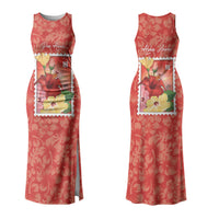 Aloha Hawaii Pua Aloalo Family Matching Tank Maxi Dress and Hawaiian Shirt Hawaiian Hibiscus Flowers Stylized Stamp LT14 Mom's Dress Red - Polynesian Pride