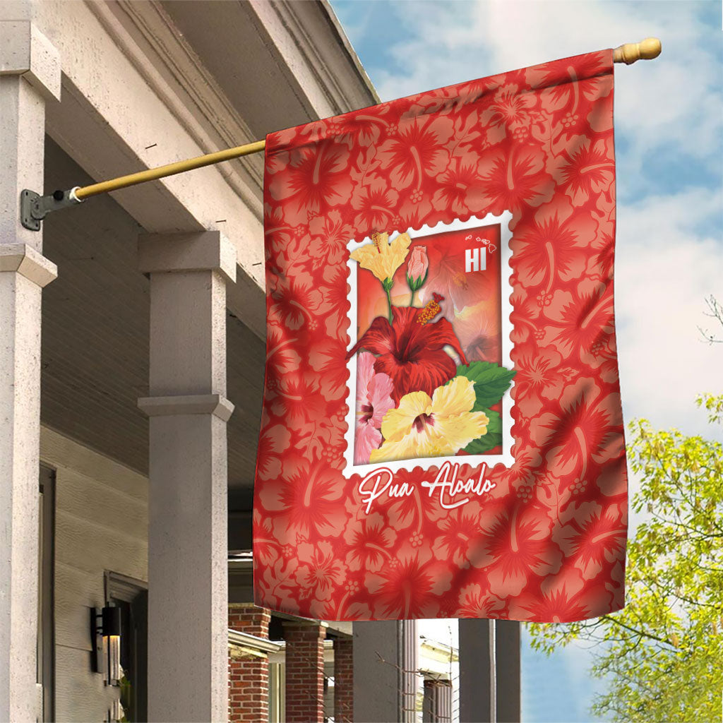 Aloha Hawaii Pua Aloalo Garden Flag Hawaiian Hibiscus Flowers Stylized Stamp LT14 House Flag Red - Polynesian Pride