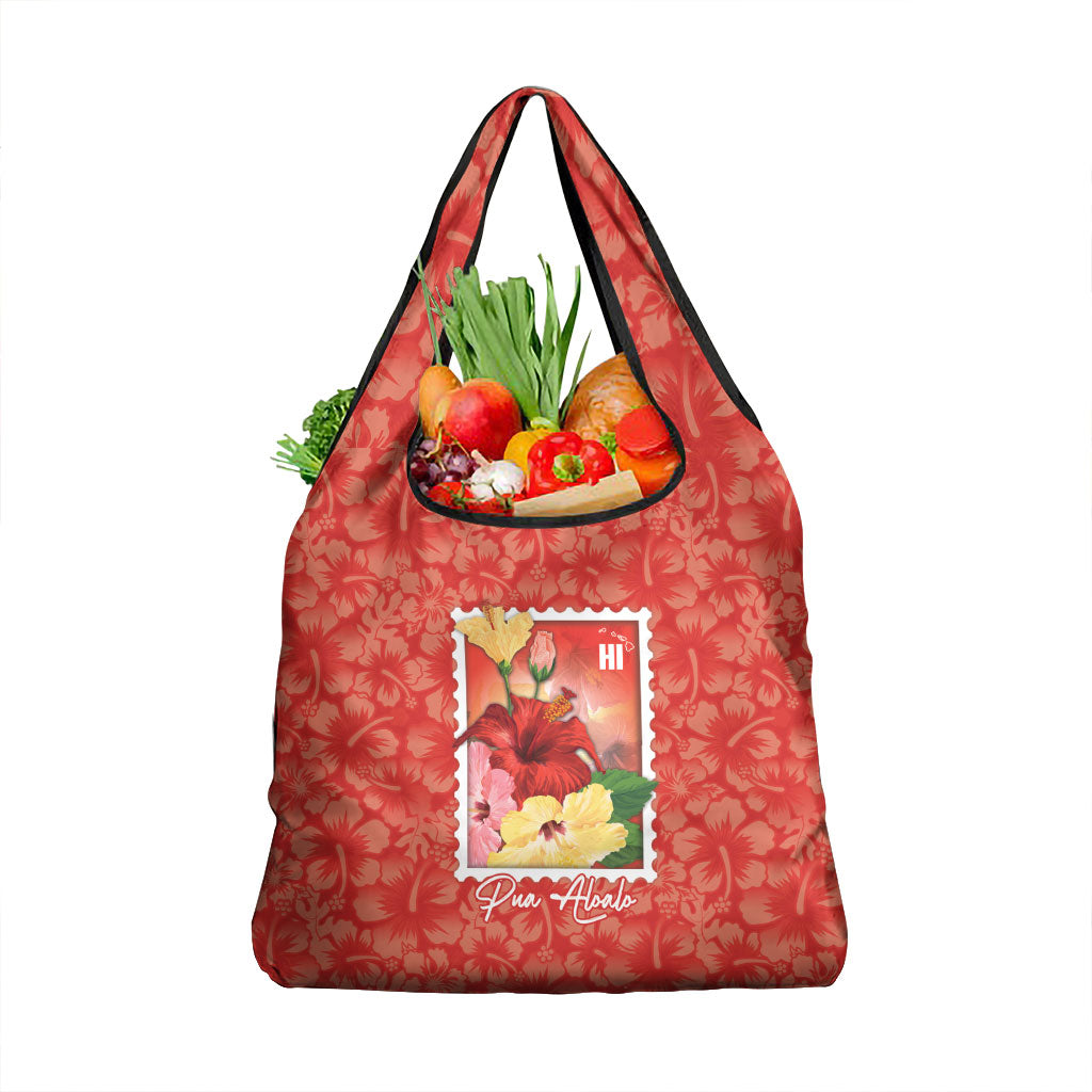 Aloha Hawaii Pua Aloalo Grocery Bag Hawaiian Hibiscus Flowers Stylized Stamp LT14 1-pack One Size Red - Polynesian Pride