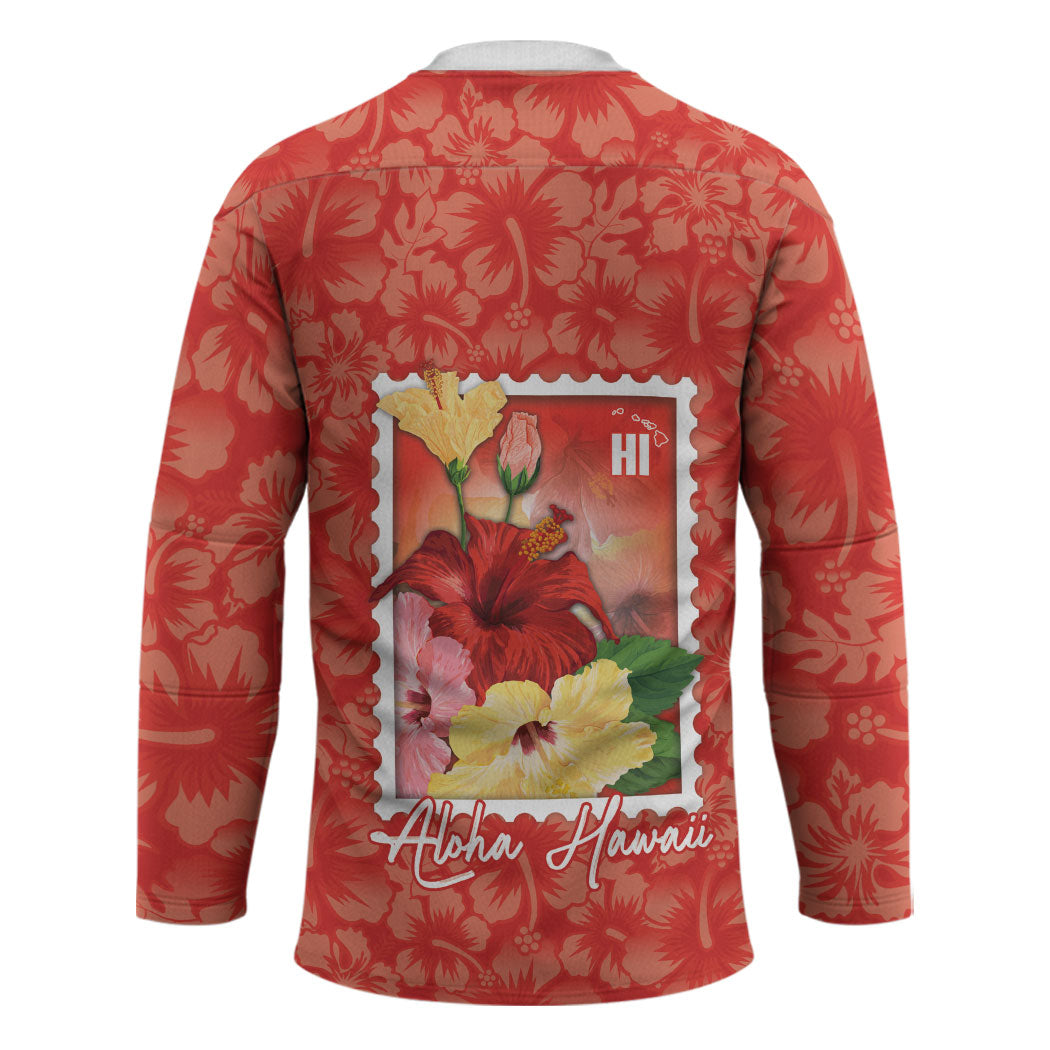 Aloha Hawaii Pua Aloalo Hockey Jersey Hawaiian Hibiscus Flowers Stylized Stamp LT14 - Polynesian Pride