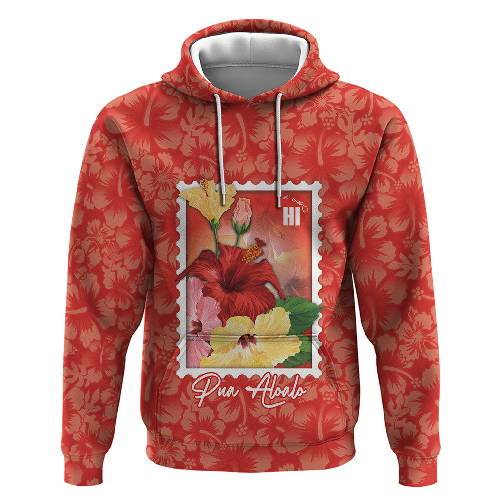 Aloha Hawaii Pua Aloalo Hoodie Hawaiian Hibiscus Flowers Stylized Stamp LT14 Pullover Hoodie Red - Polynesian Pride