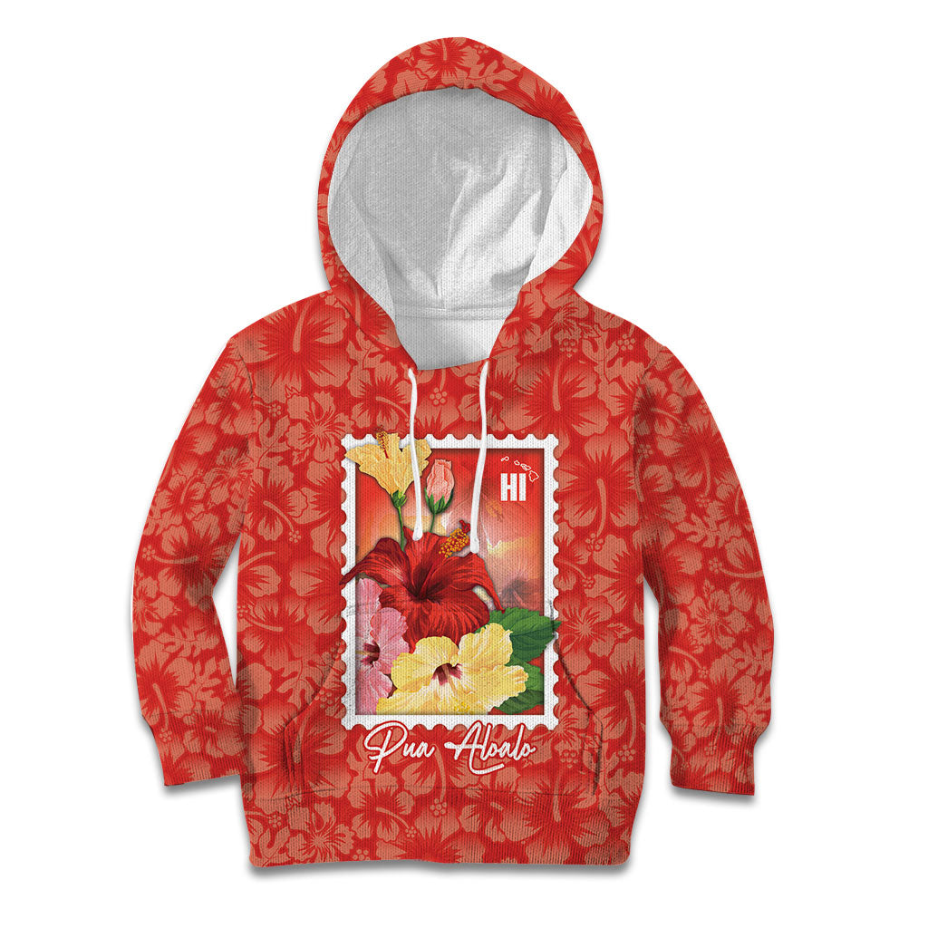 Aloha Hawaii Pua Aloalo Kid Hoodie Hawaiian Hibiscus Flowers Stylized Stamp LT14 Hoodie Red - Polynesian Pride