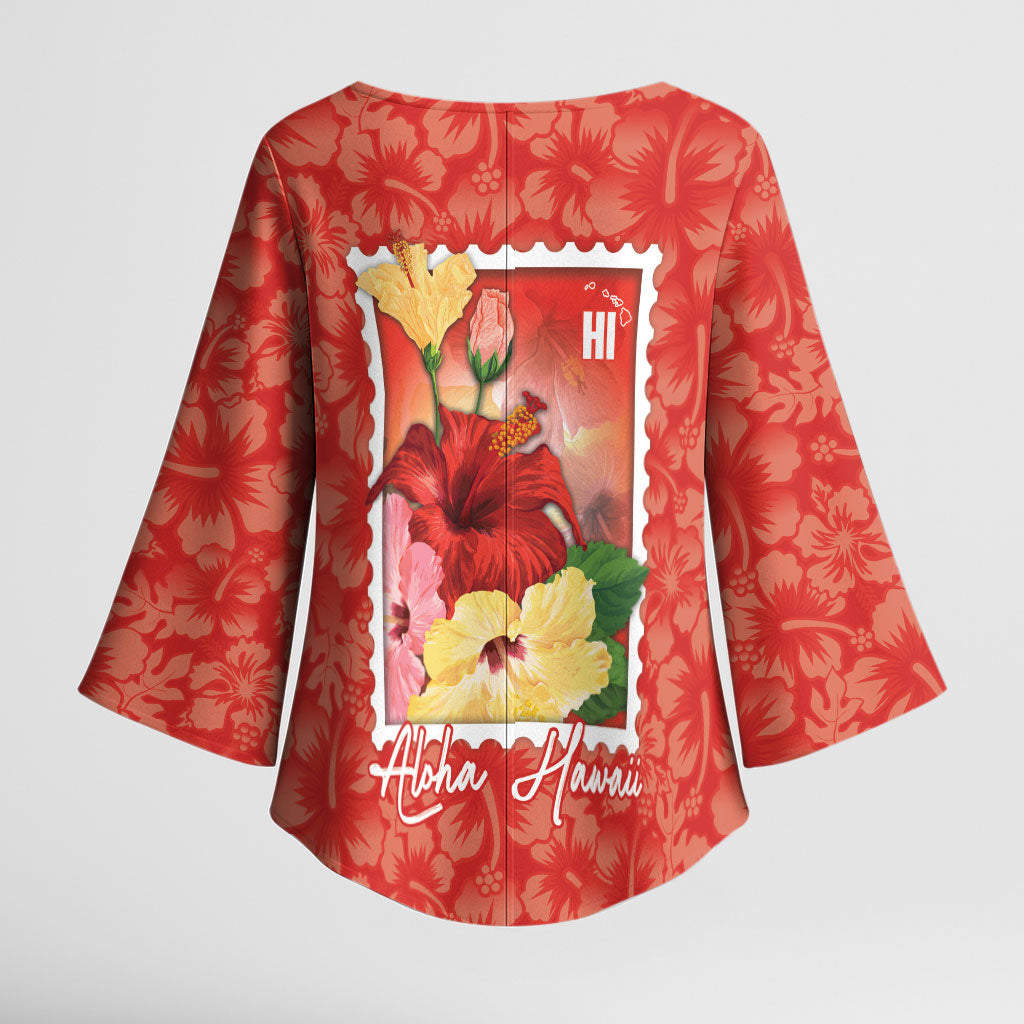 Aloha Hawaii Pua Aloalo Kimono Sleeve Blouse Hawaiian Hibiscus Flowers Stylized Stamp LT14 - Polynesian Pride