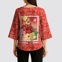 Aloha Hawaii Pua Aloalo Kimono Sleeve Blouse Hawaiian Hibiscus Flowers Stylized Stamp LT14 - Polynesian Pride