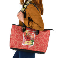 Aloha Hawaii Pua Aloalo Leather Tote Bag Hawaiian Hibiscus Flowers Stylized Stamp LT14 Red - Polynesian Pride