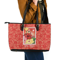 Aloha Hawaii Pua Aloalo Leather Tote Bag Hawaiian Hibiscus Flowers Stylized Stamp LT14 - Polynesian Pride