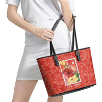 Aloha Hawaii Pua Aloalo Leather Tote Bag Hawaiian Hibiscus Flowers Stylized Stamp LT14 - Polynesian Pride