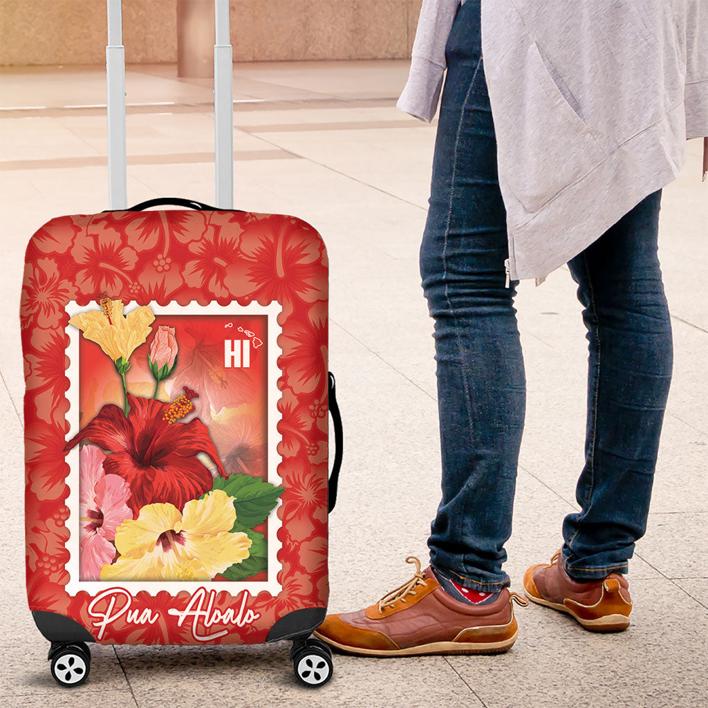 Aloha Hawaii Pua Aloalo Luggage Cover Hawaiian Hibiscus Flowers Stylized Stamp LT14 Red - Polynesian Pride