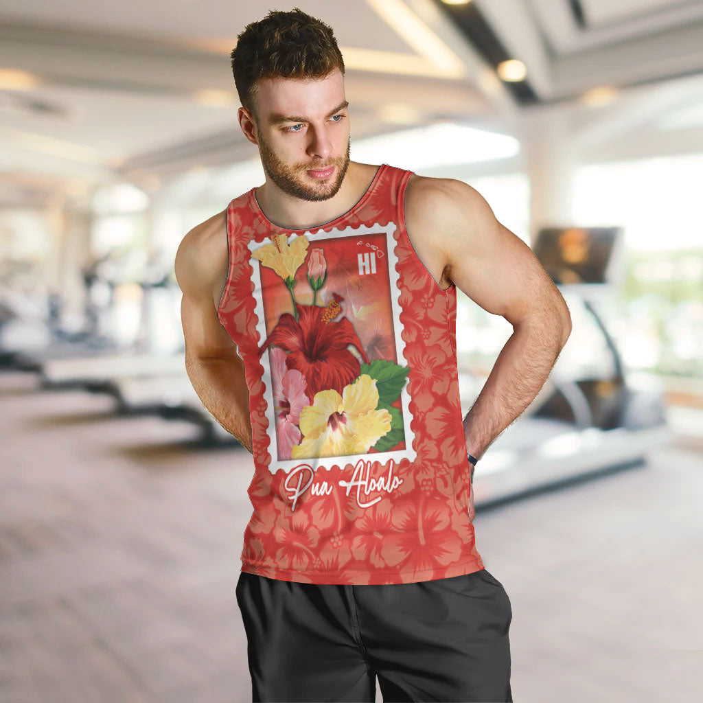 Aloha Hawaii Pua Aloalo Men Tank Top Hawaiian Hibiscus Flowers Stylized Stamp LT14 Red - Polynesian Pride