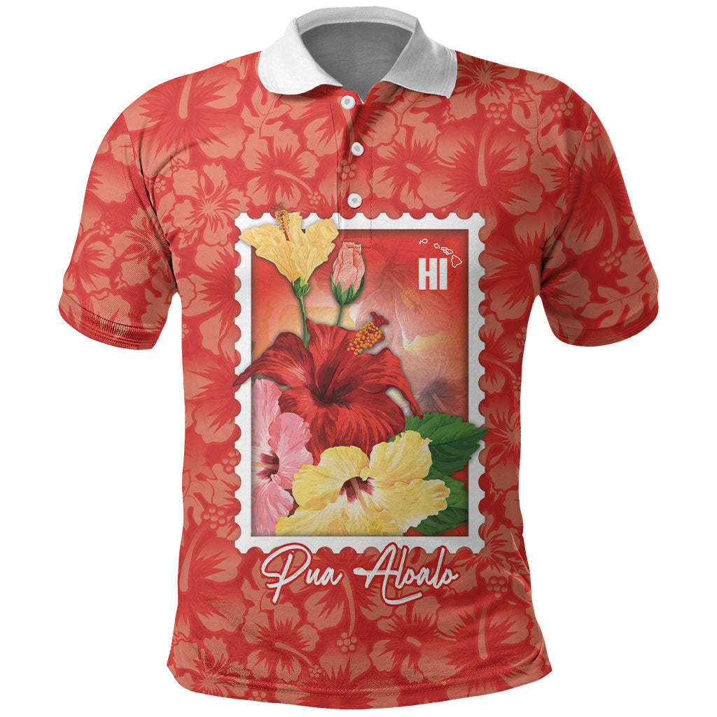 Aloha Hawaii Pua Aloalo Polo Shirt Hawaiian Hibiscus Flowers Stylized Stamp LT14 Red - Polynesian Pride