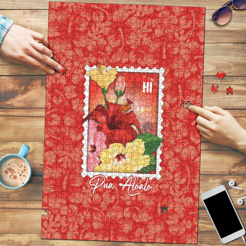Aloha Hawaii Pua Aloalo Puzzle Hawaiian Hibiscus Flowers Stylized Stamp LT14 Red - Polynesian Pride