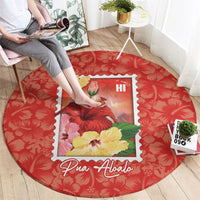 Aloha Hawaii Pua Aloalo Round Carpet Hawaiian Hibiscus Flowers Stylized Stamp LT14 - Polynesian Pride