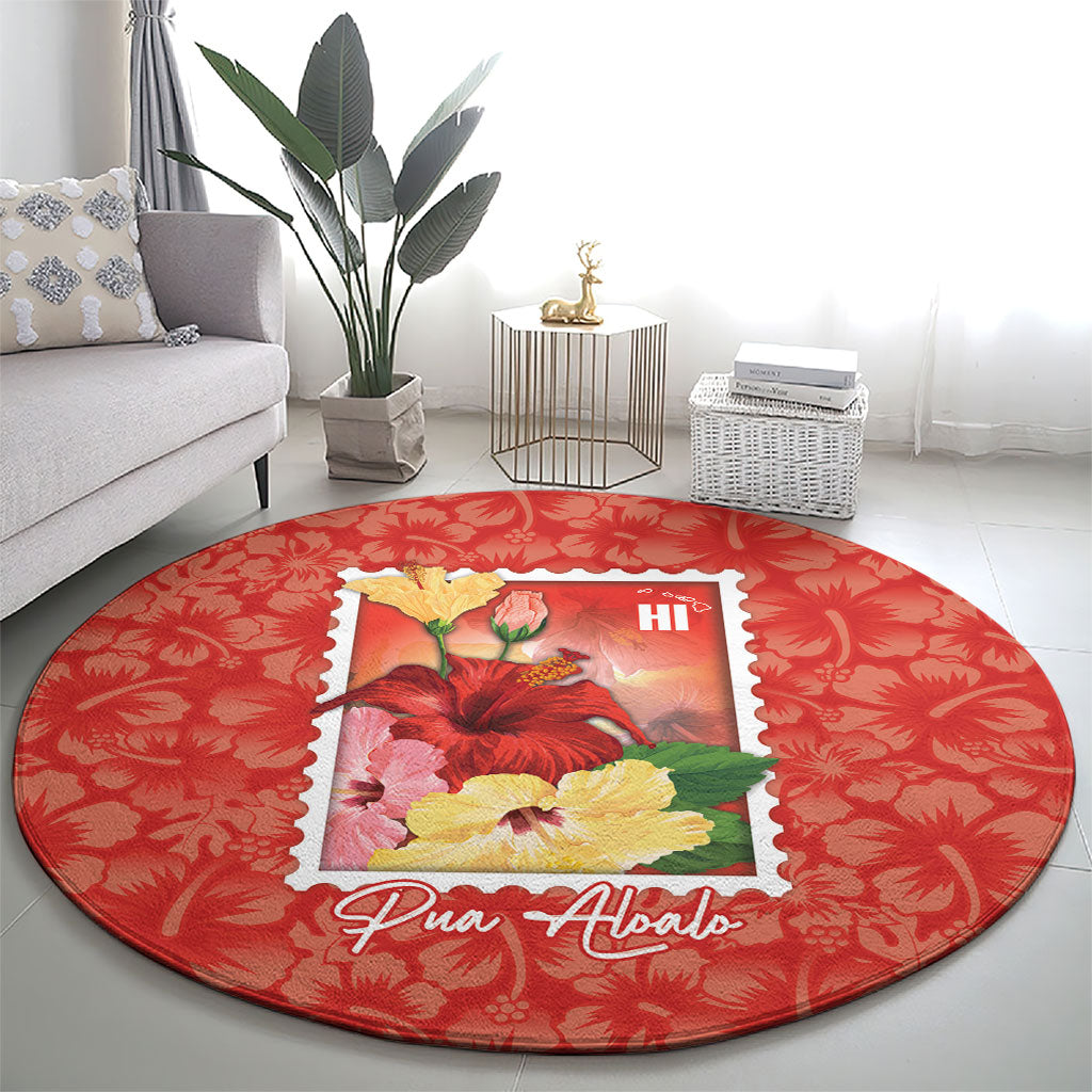 Aloha Hawaii Pua Aloalo Round Carpet Hawaiian Hibiscus Flowers Stylized Stamp LT14 - Polynesian Pride