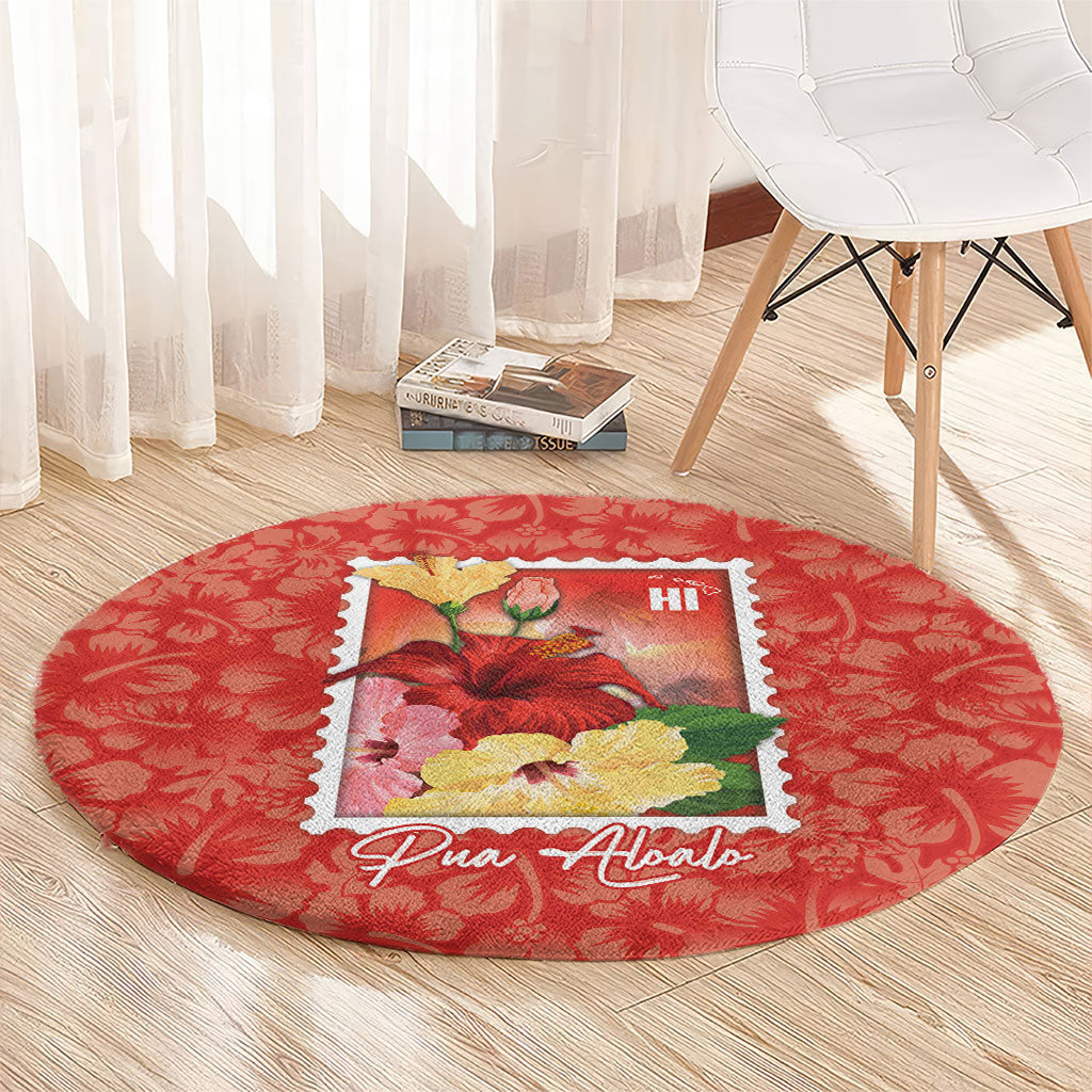 Aloha Hawaii Pua Aloalo Round Carpet Hawaiian Hibiscus Flowers Stylized Stamp LT14 - Polynesian Pride