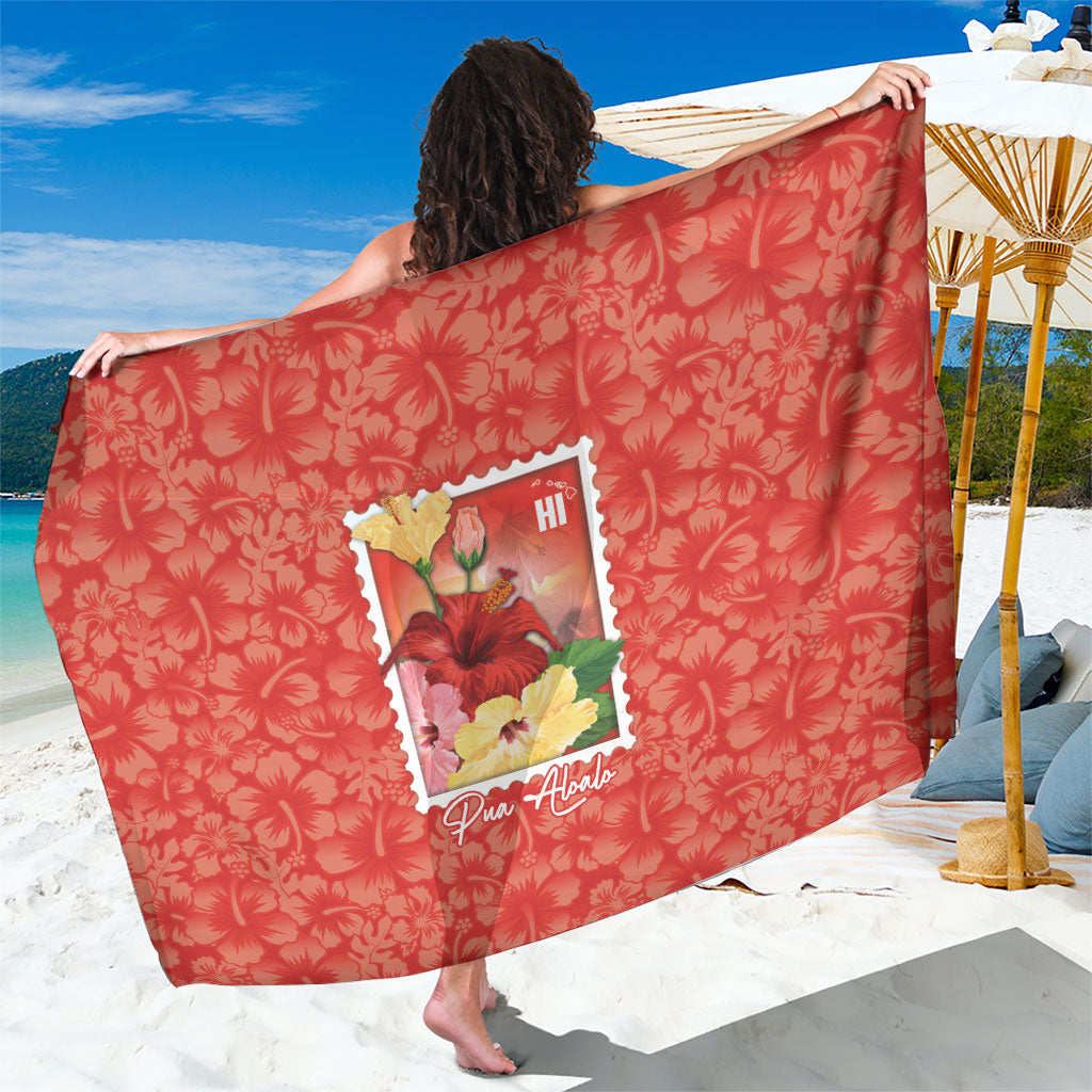 Aloha Hawaii Pua Aloalo Sarong Hawaiian Hibiscus Flowers Stylized Stamp LT14 One Size 44 x 66 inches Red - Polynesian Pride