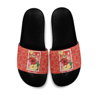 Aloha Hawaii Pua Aloalo Slide Sandals Hawaiian Hibiscus Flowers Stylized Stamp LT14 Red - Polynesian Pride