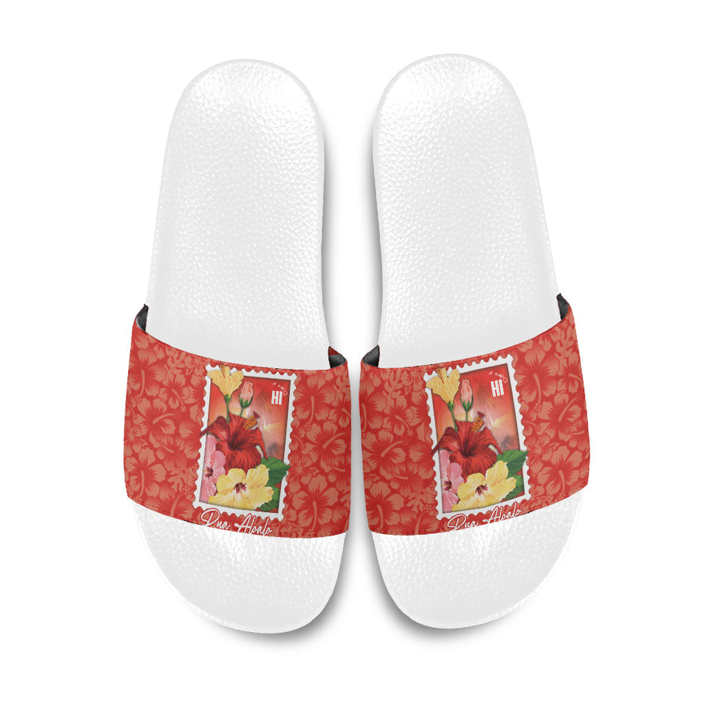 Aloha Hawaii Pua Aloalo Slide Sandals Hawaiian Hibiscus Flowers Stylized Stamp LT14 Red - Polynesian Pride