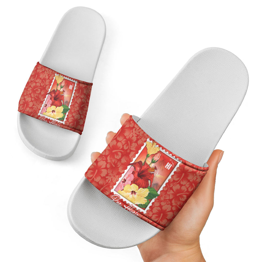Aloha Hawaii Pua Aloalo Slide Sandals Hawaiian Hibiscus Flowers Stylized Stamp LT14 - Polynesian Pride