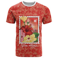 Aloha Hawaii Pua Aloalo T Shirt Hawaiian Hibiscus Flowers Stylized Stamp LT14 Red - Polynesian Pride