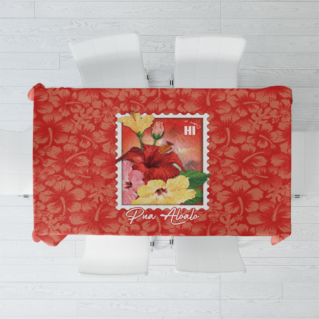 Aloha Hawaii Pua Aloalo Tablecloth Hawaiian Hibiscus Flowers Stylized Stamp LT14 Red - Polynesian Pride