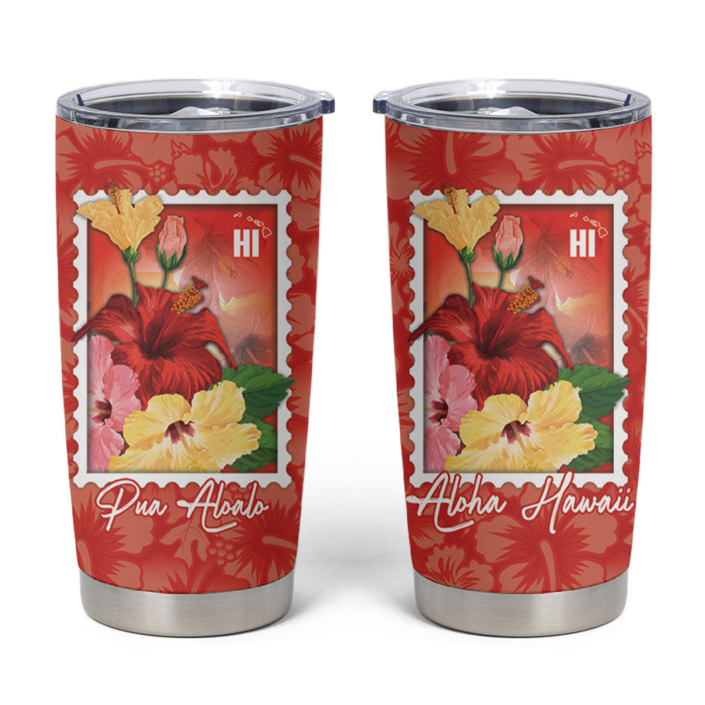 Aloha Hawaii Pua Aloalo Tumbler Cup Hawaiian Hibiscus Flowers Stylized Stamp