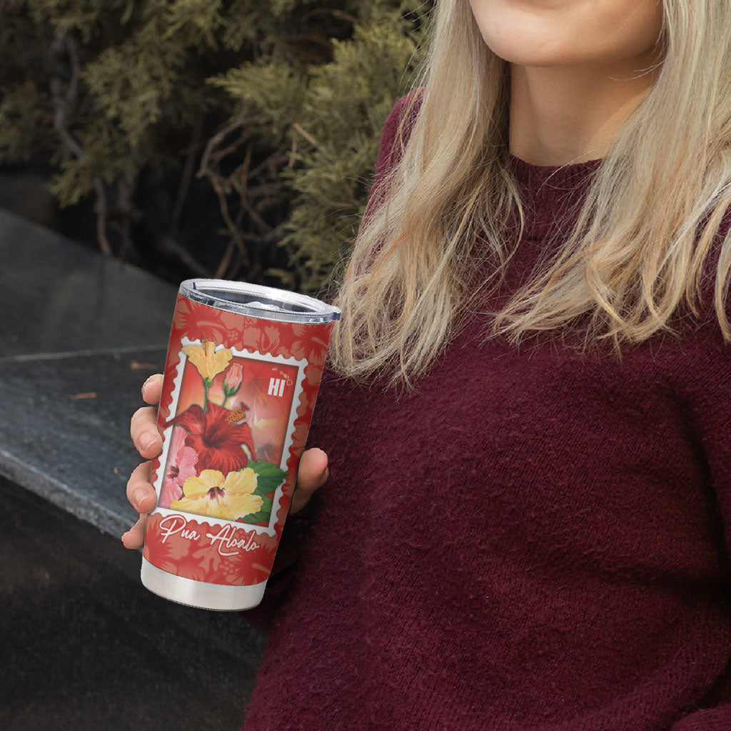 Aloha Hawaii Pua Aloalo Tumbler Cup Hawaiian Hibiscus Flowers Stylized Stamp LT14 - Polynesian Pride