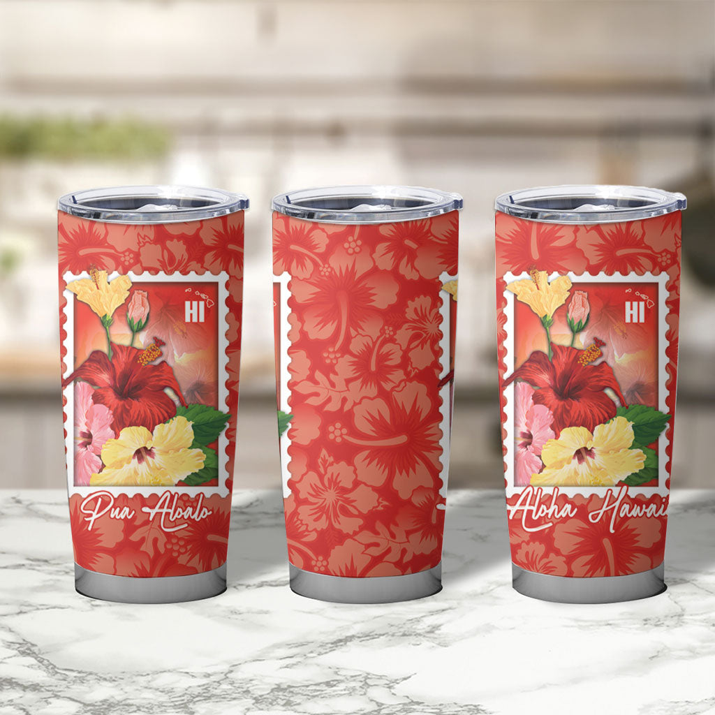 Aloha Hawaii Pua Aloalo Tumbler Cup Hawaiian Hibiscus Flowers Stylized Stamp LT14 - Polynesian Pride