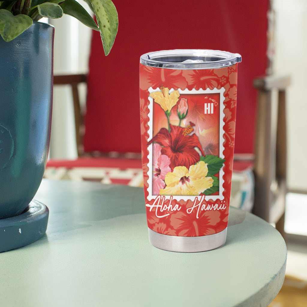 Aloha Hawaii Pua Aloalo Tumbler Cup Hawaiian Hibiscus Flowers Stylized Stamp LT14 - Polynesian Pride