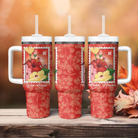 Aloha Hawaii Pua Aloalo Tumbler With Handle Hawaiian Hibiscus Flowers Stylized Stamp LT14 - Polynesian Pride