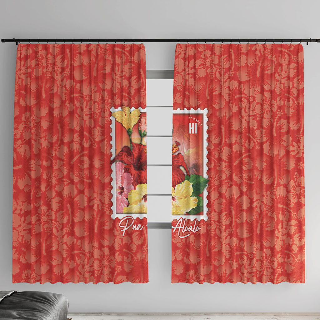 Aloha Hawaii Pua Aloalo Window Curtain Hawaiian Hibiscus Flowers Stylized Stamp LT14 With Hooks Red - Polynesian Pride