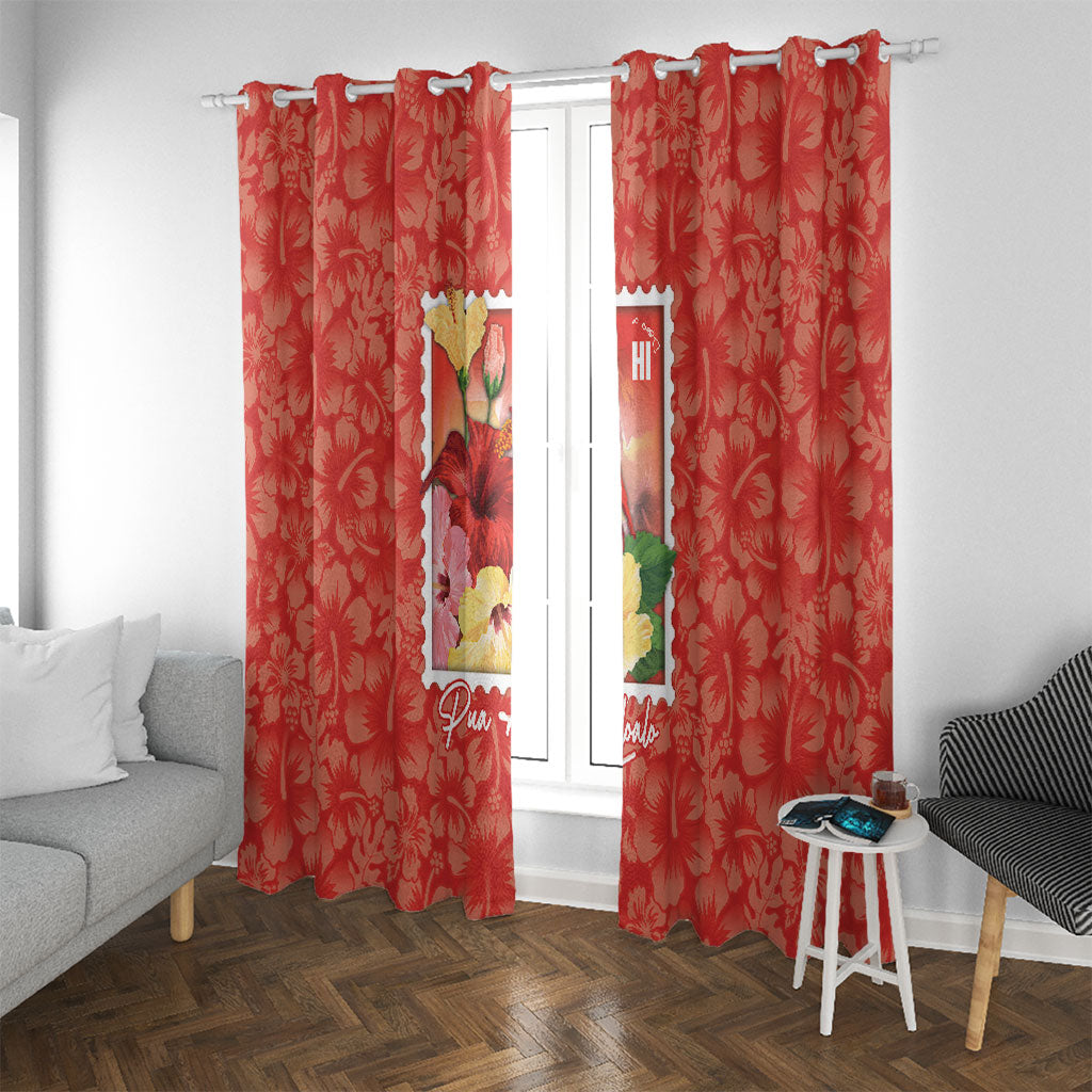Aloha Hawaii Pua Aloalo Window Curtain Hawaiian Hibiscus Flowers Stylized Stamp LT14 With Grommets Red - Polynesian Pride