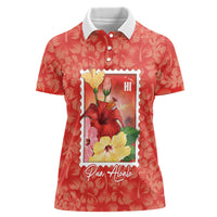 Aloha Hawaii Pua Aloalo Women Polo Shirt Hawaiian Hibiscus Flowers Stylized Stamp LT14 Female Red - Polynesian Pride